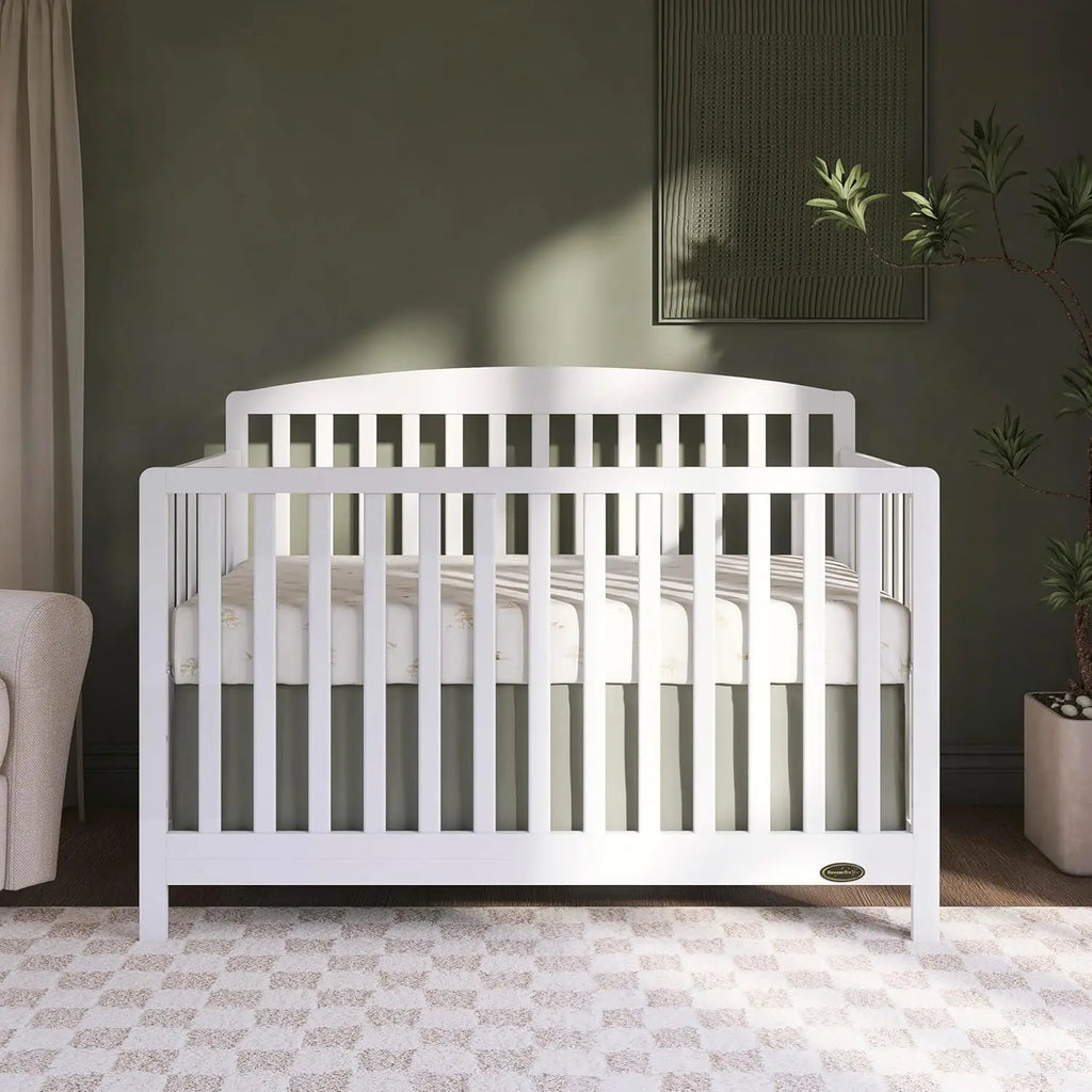 5-in-1 Convertible Full-Size Baby Crib in White, Converts to Toddler & Bed