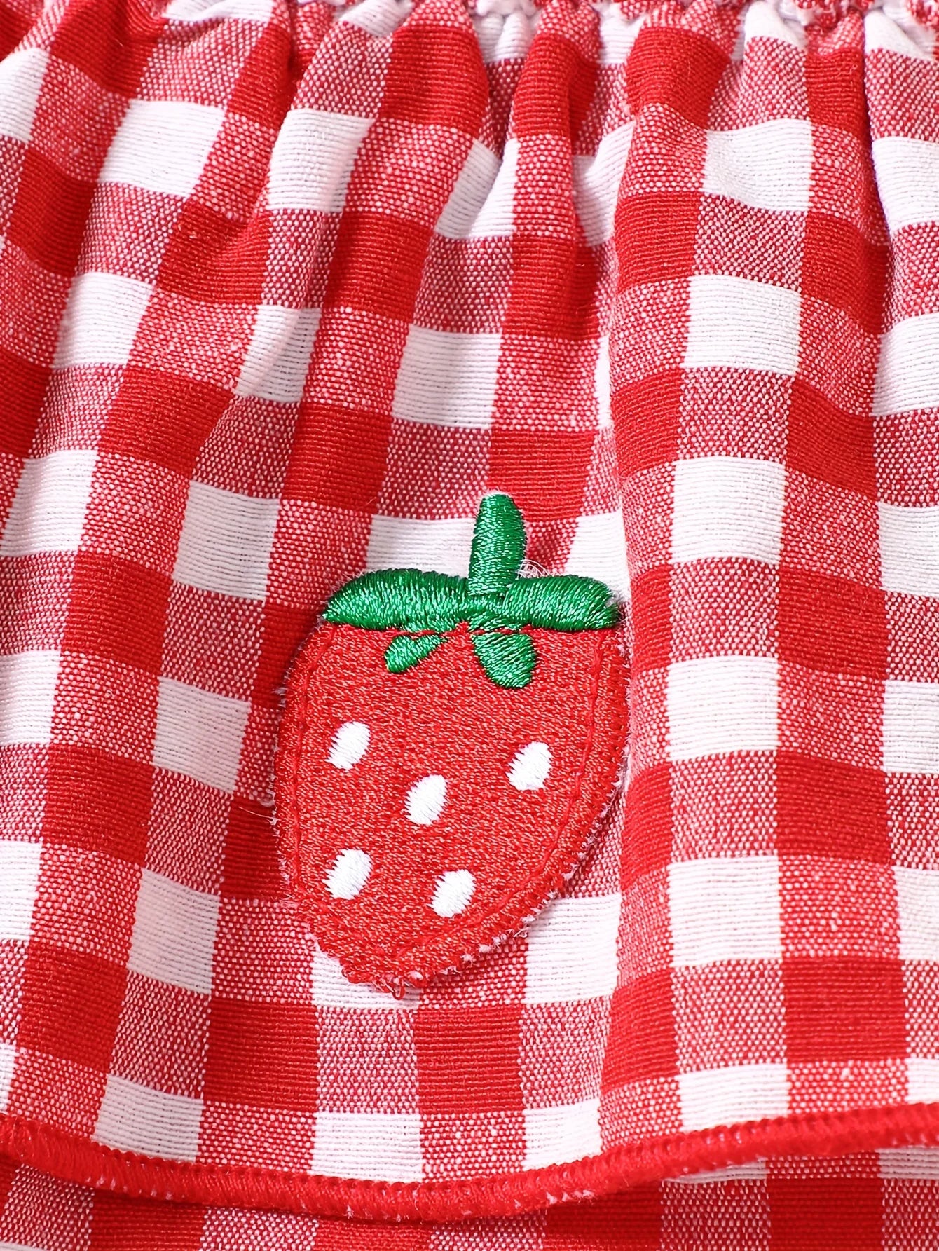 Baby Girl Strawberry Gingham Smocked Tie-Strap Romper Dress