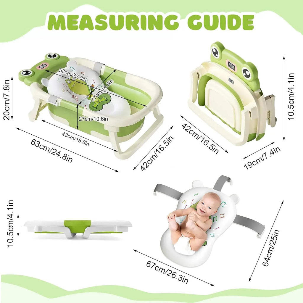 Baby Bath Tub with Bath Cushion Foldable Bathtub with Thermometer