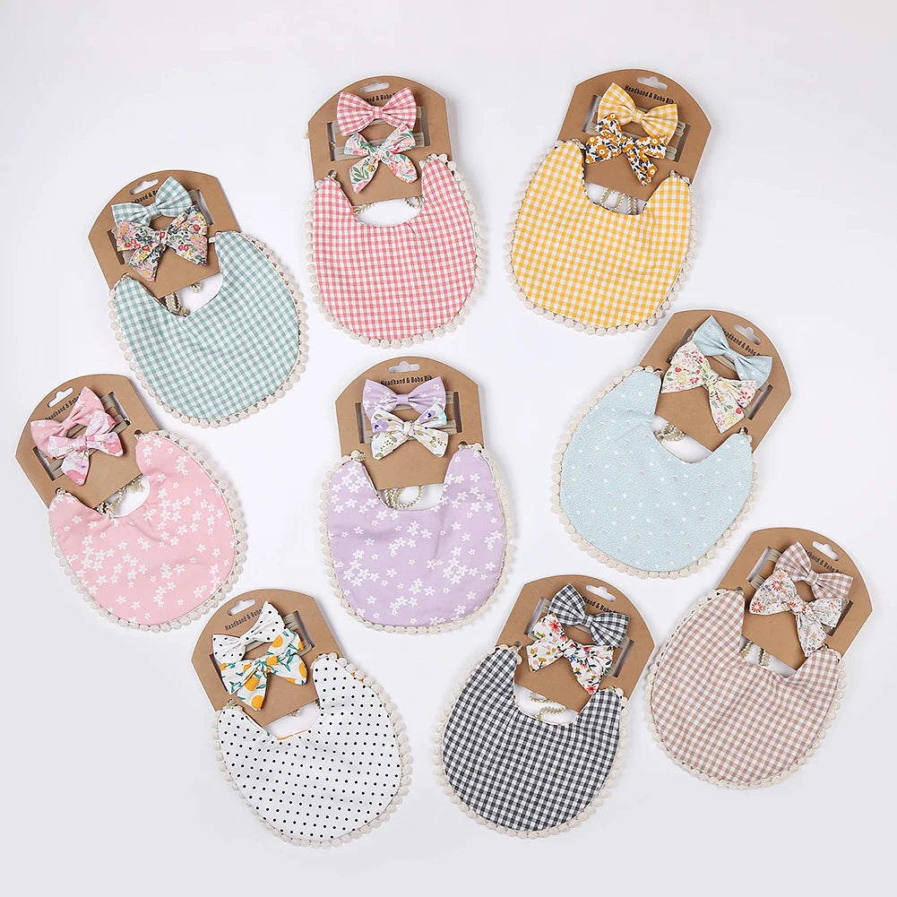 3Pcs/Set Flower Print Cotton Linen Baby bibs