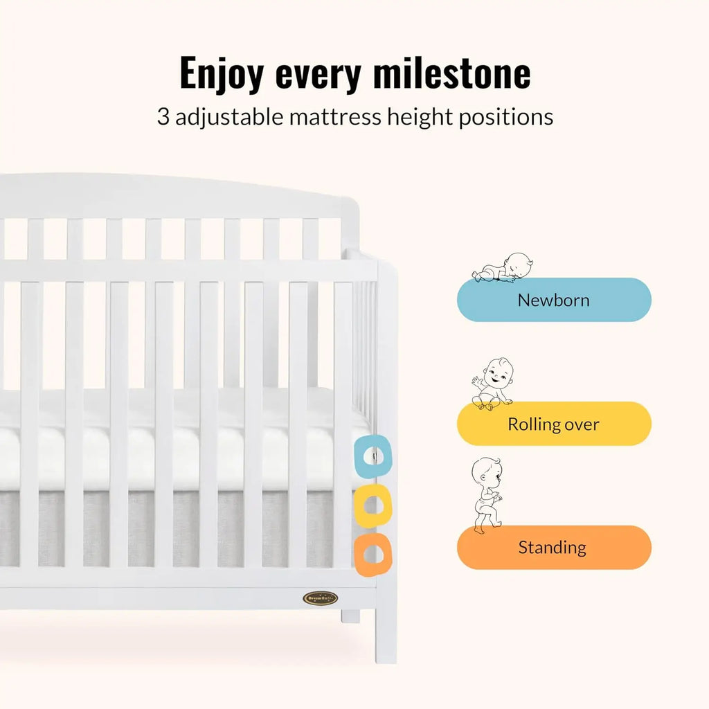 5-in-1 Convertible Full-Size Baby Crib in White, Converts to Toddler & Bed