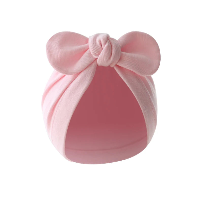 Cute Bunny Ears Baby Turban Hat Solid Color Infant Beanie Cap