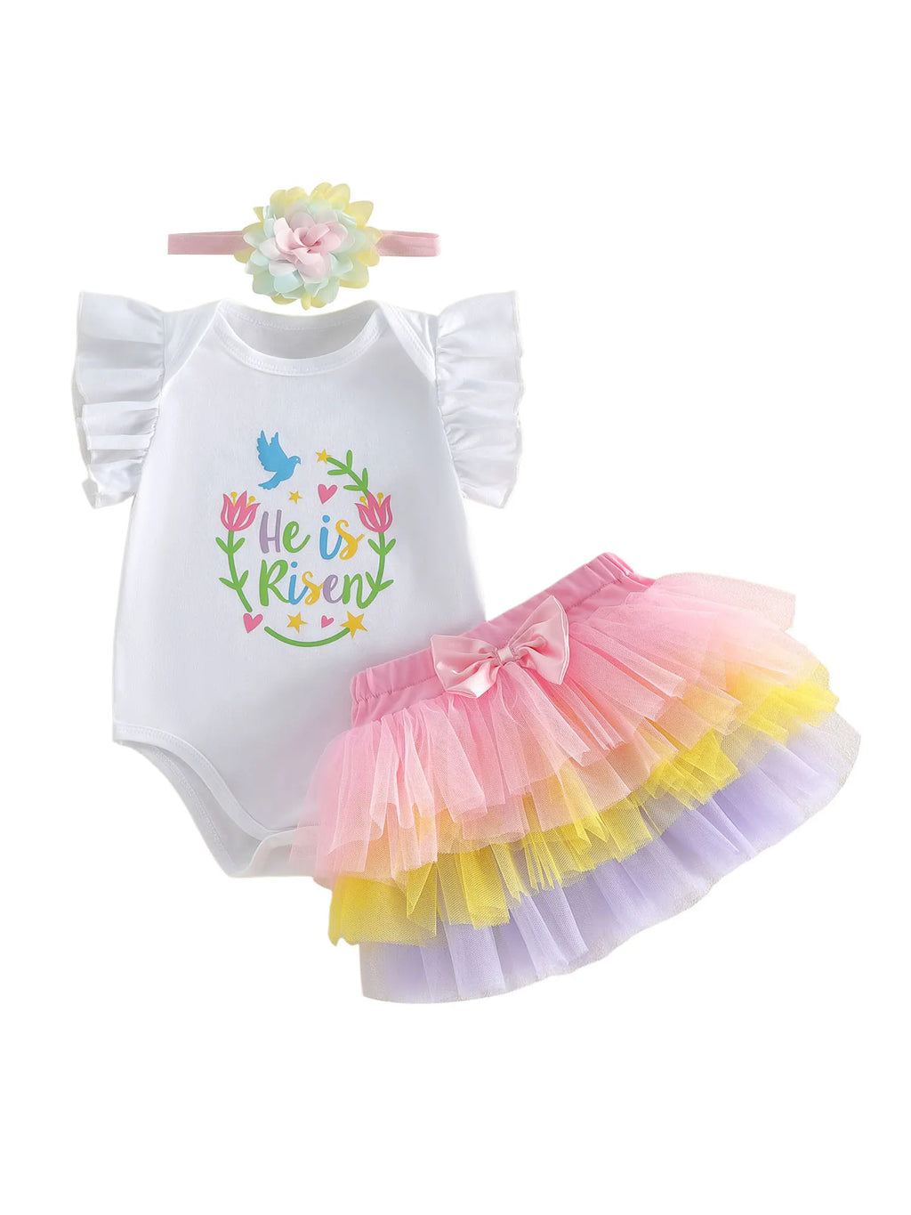 Cute Baby Girls Easter Bunny Romper Dress with Matching Headband