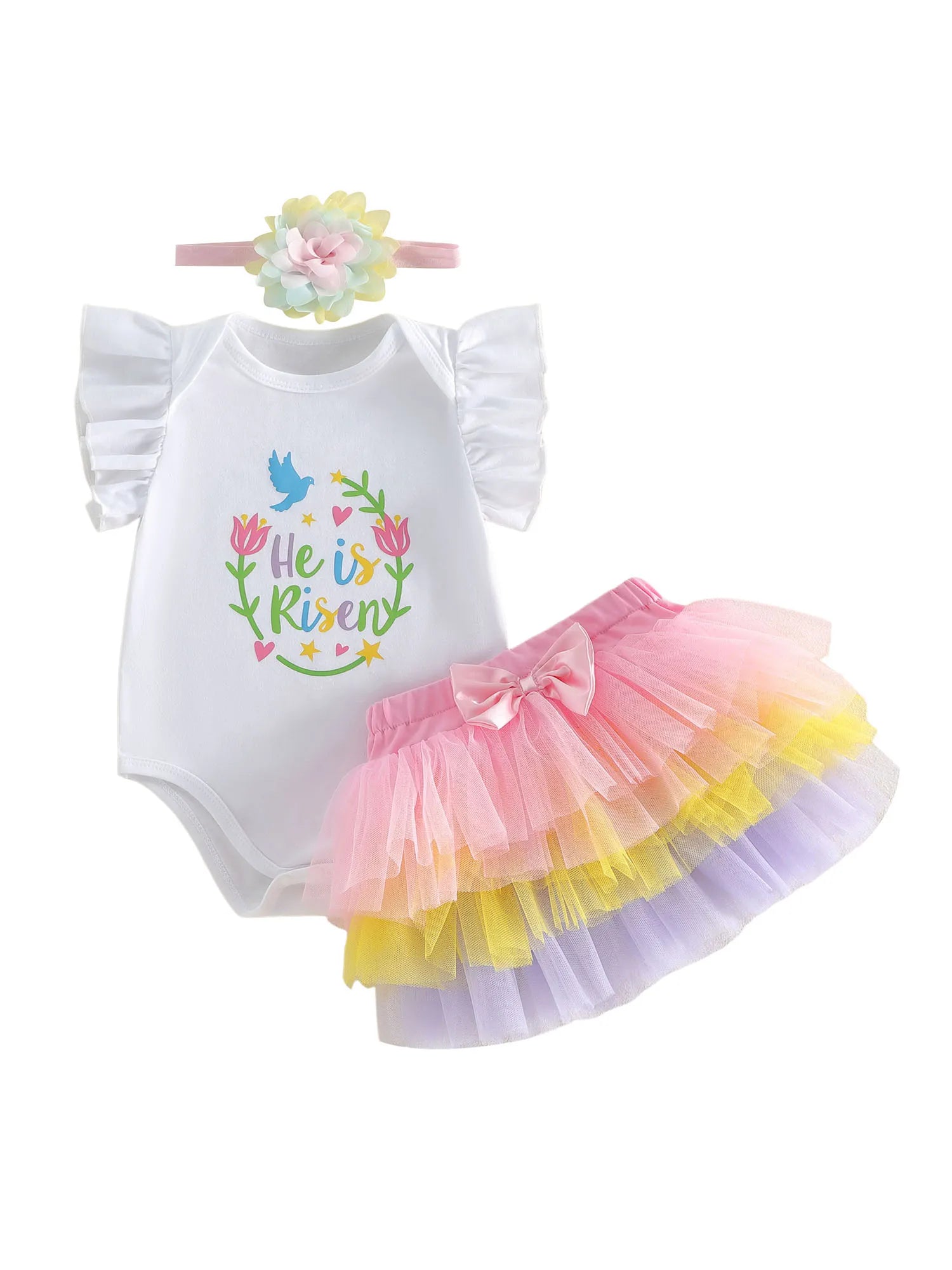 Cute Baby Girls Easter Bunny Romper Dress with Matching Headband