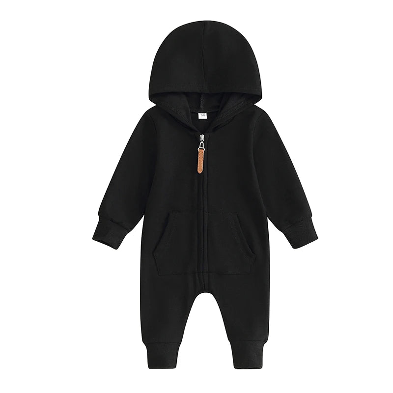 0-12M Newborn Baby Boys Girls Clothing Zipper Hooded Jumpsuit Romper
