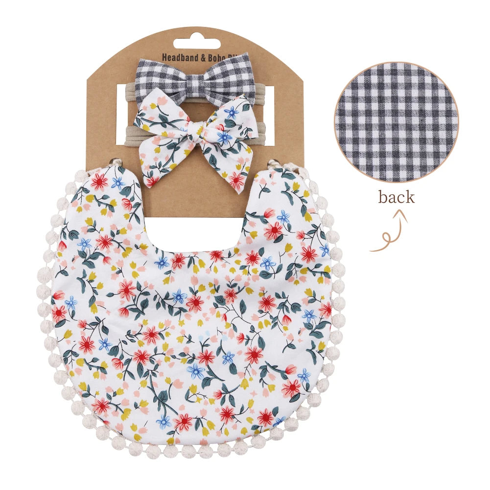 3Pcs/Set Flower Print Cotton Linen Baby bibs