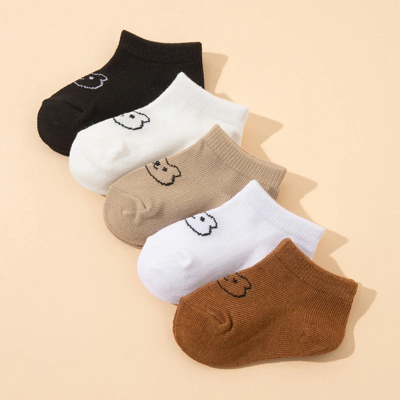 5 pairs of baby socks, cute bear-pattern elastic ankle socks