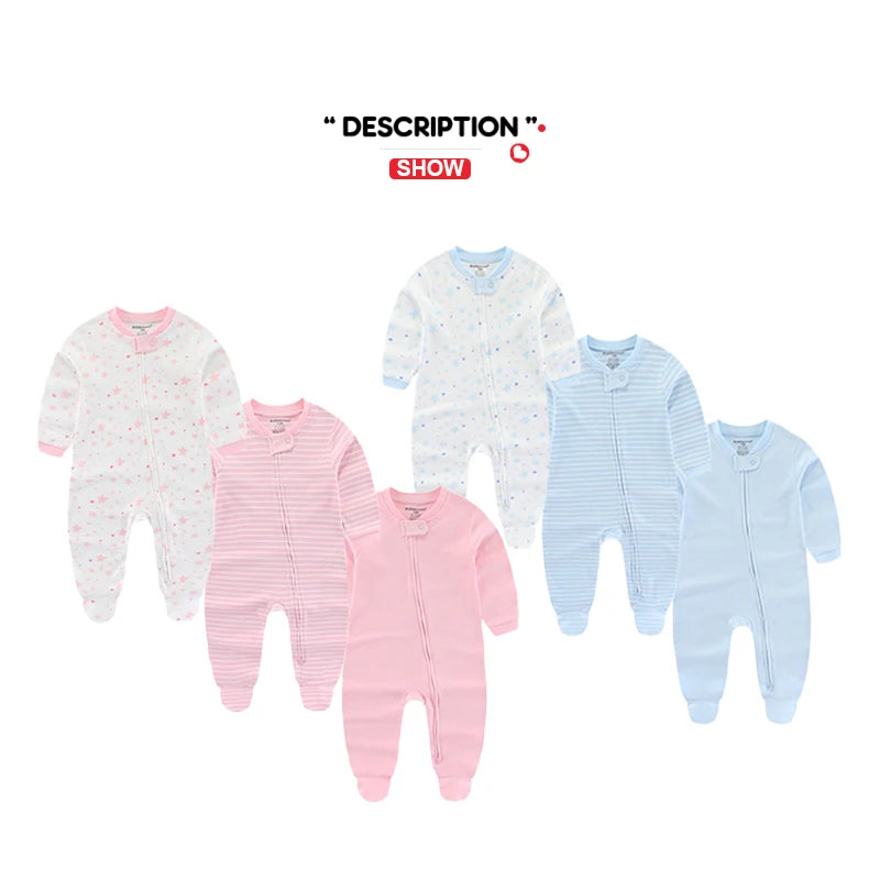 3 Pcs/lot Autumn Winter Solid Zipper Baby jumpers