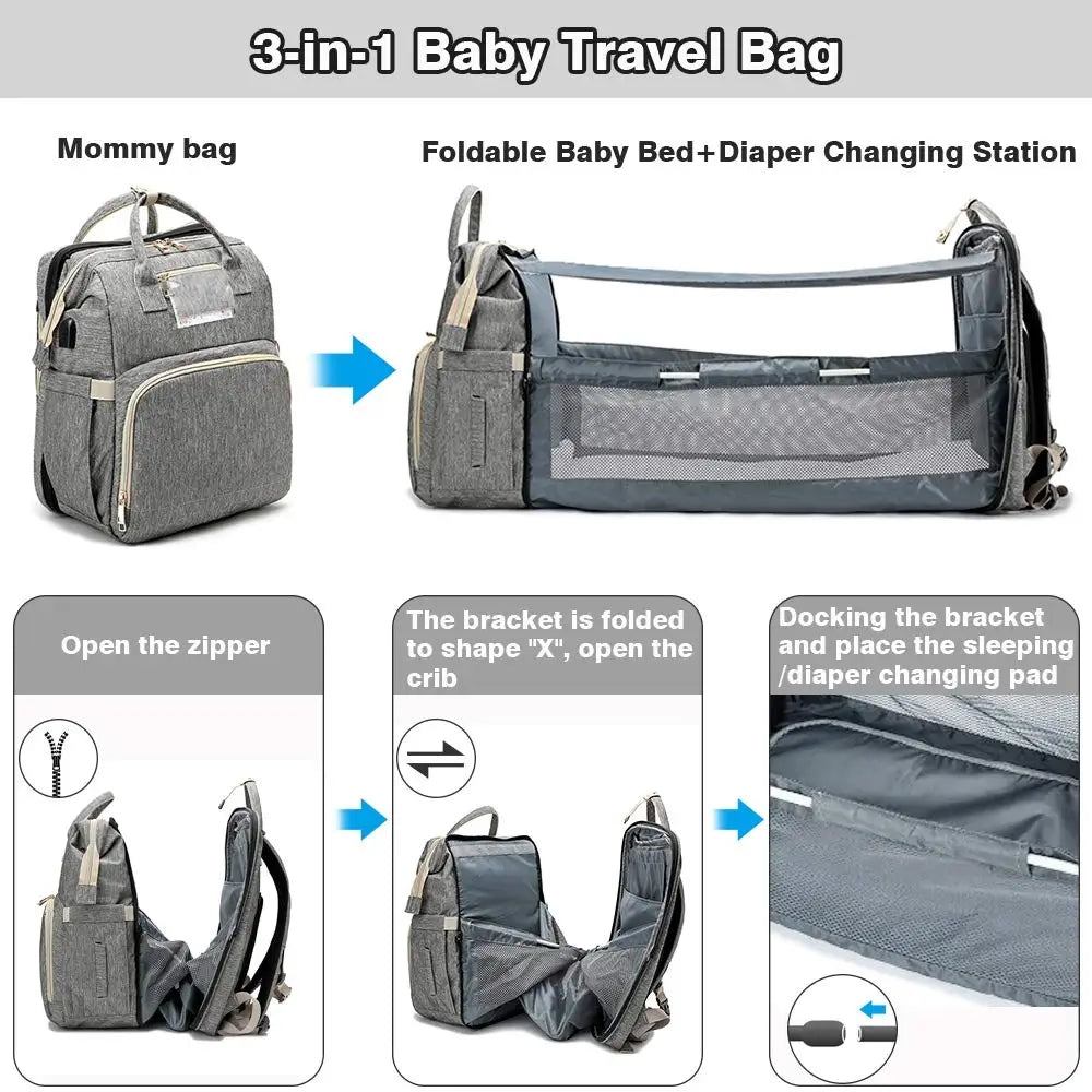 Fashion Portable Folding Crib Diaper Bag Multi-Function