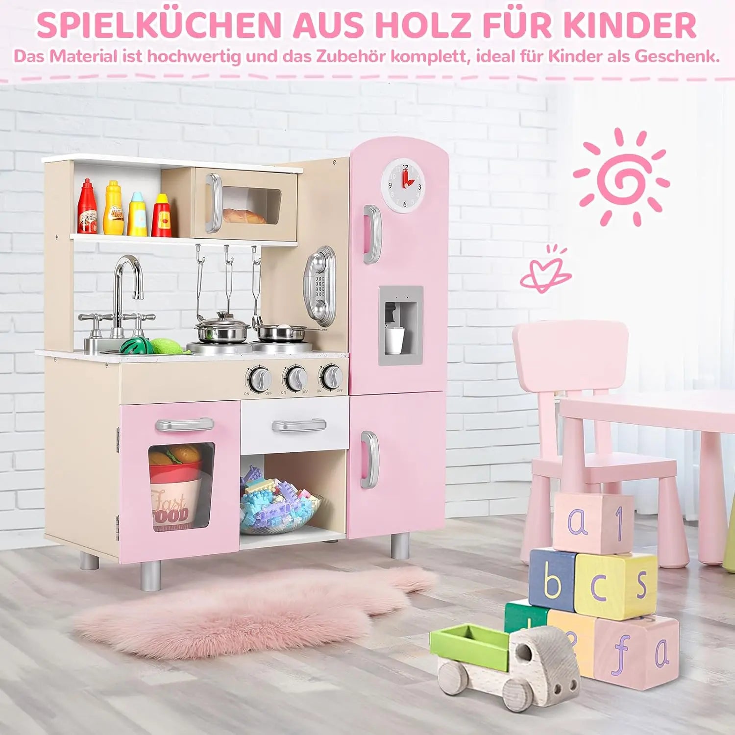 Wooden Play Kitchen Set Pretend Play Kitchen with Lights