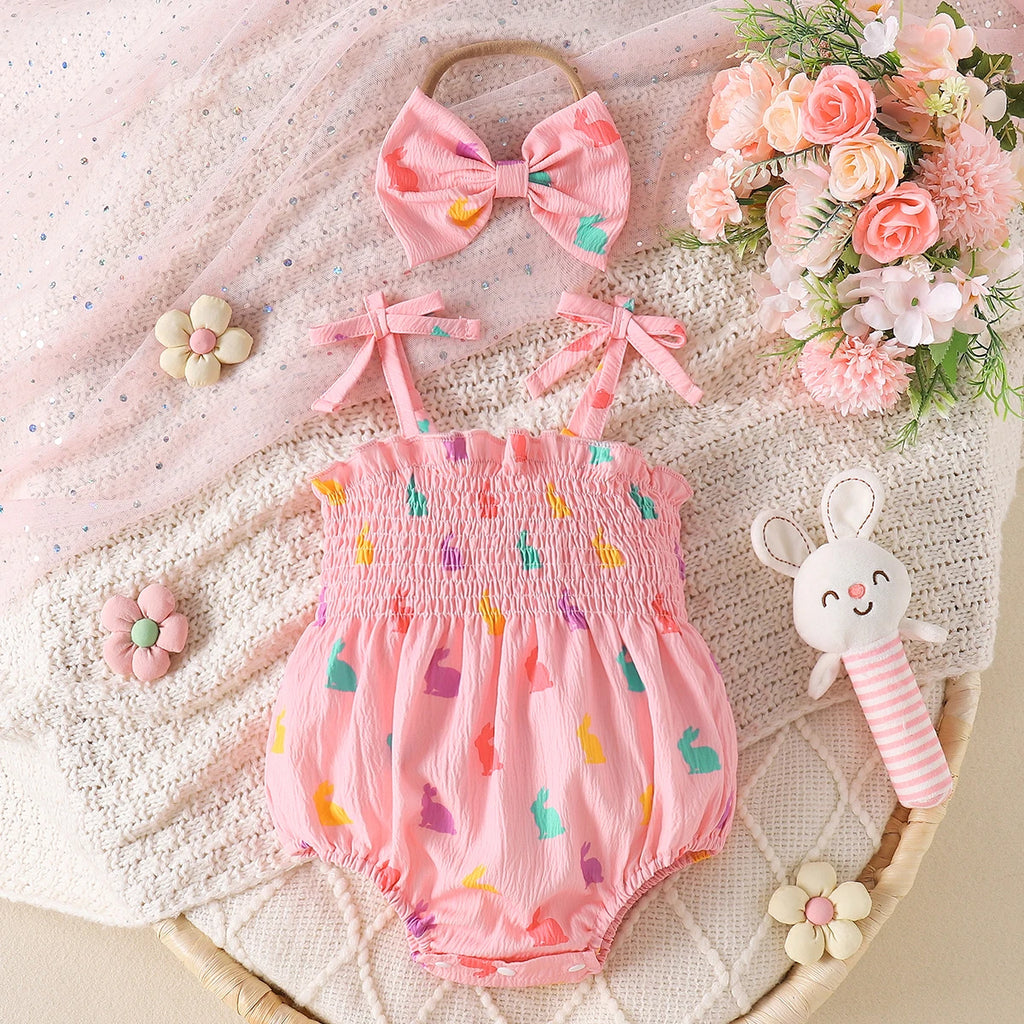 Newborn Baby Girl Rabbit Print Romper Set