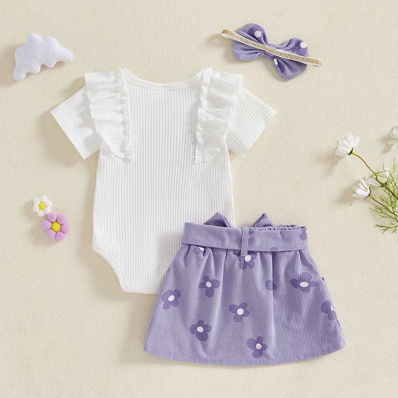 Girl Floral Print Romper with Matching Skirt