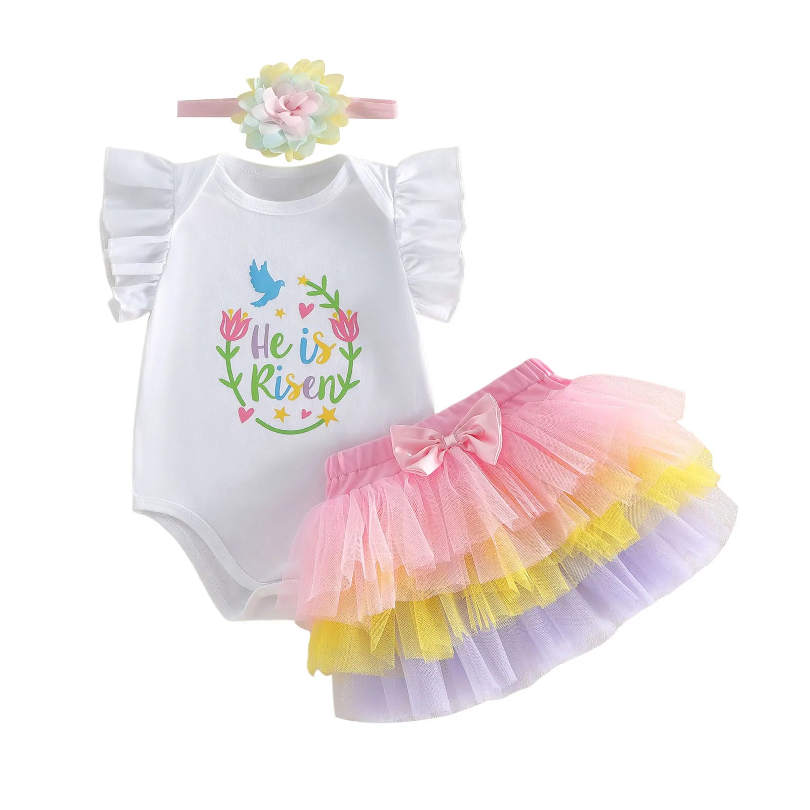 Cute Baby Girls Easter Bunny Romper Dress with Matching Headband