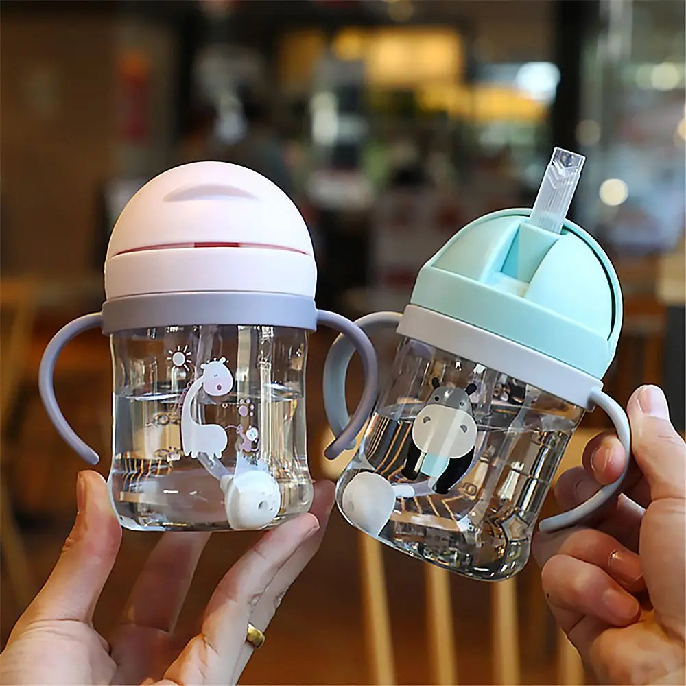 250ML Cartoon Pattern Outdoor Child Drinking Bottle with Straw
