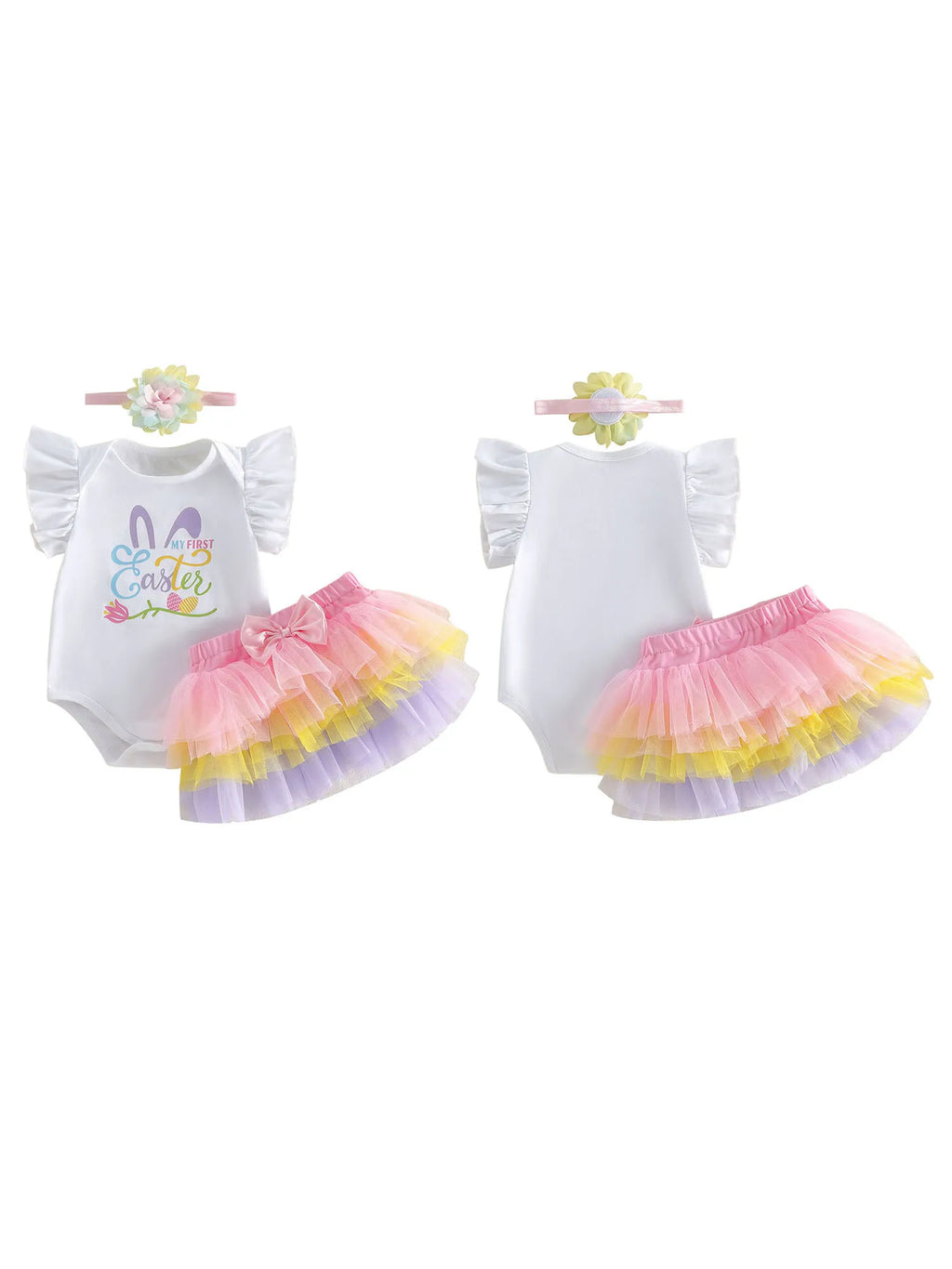 Cute Baby Girls Easter Bunny Romper Dress with Matching Headband