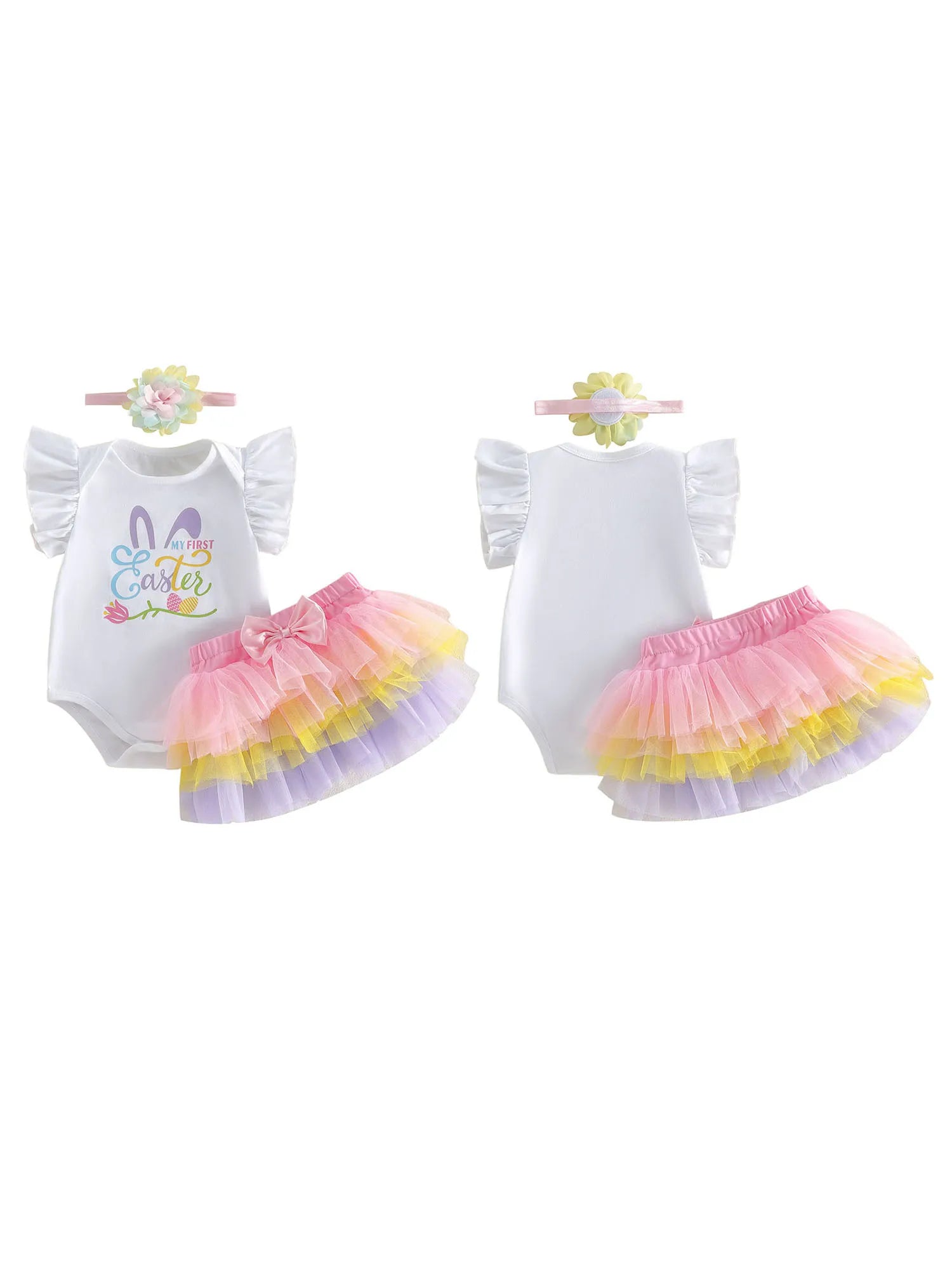 Cute Baby Girls Easter Bunny Romper Dress with Matching Headband