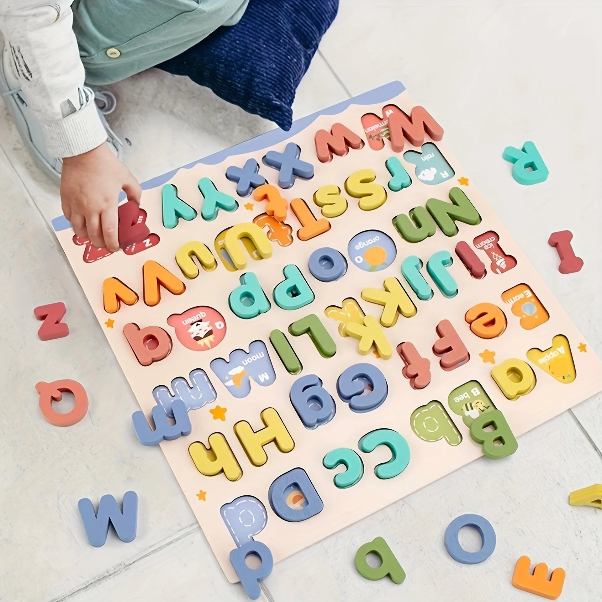 Wooden Letter Puzzle Board - 52 Uppercase And Lowercase Letters -