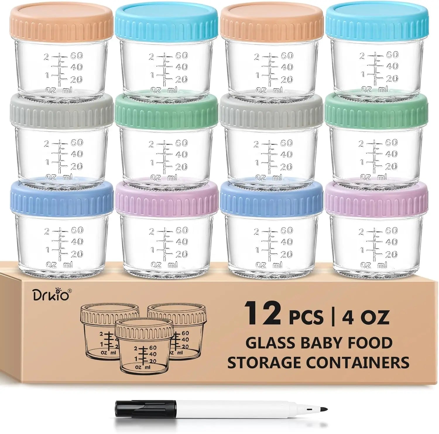 12 Pack Glass Baby Food Storage Containers