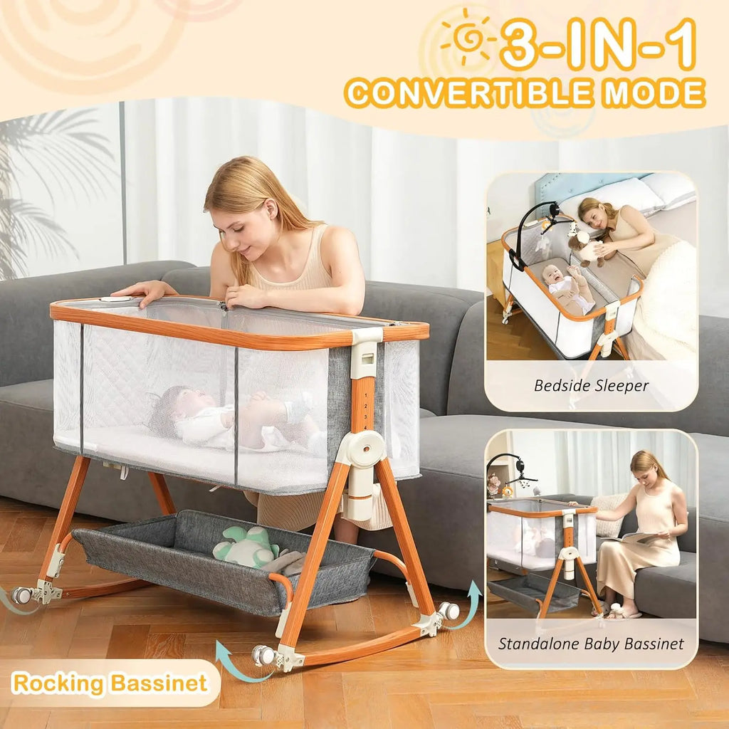 3-in-1 Adjustable Baby Bassinet with Musical Toys