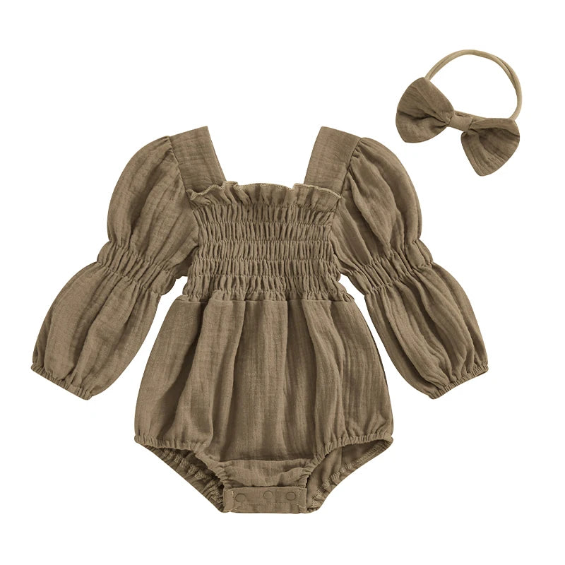 Baby Girls Spring Romper Long Sleeve  with head band