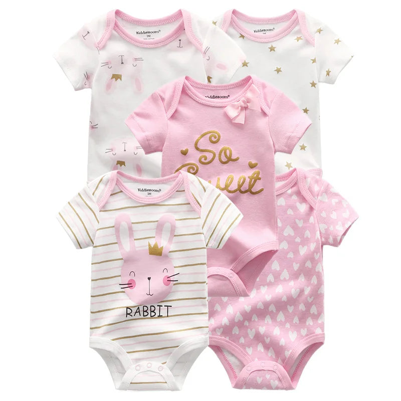 5 Piece Summer Fashion Cartoon Boys and Girls Bodysuits
