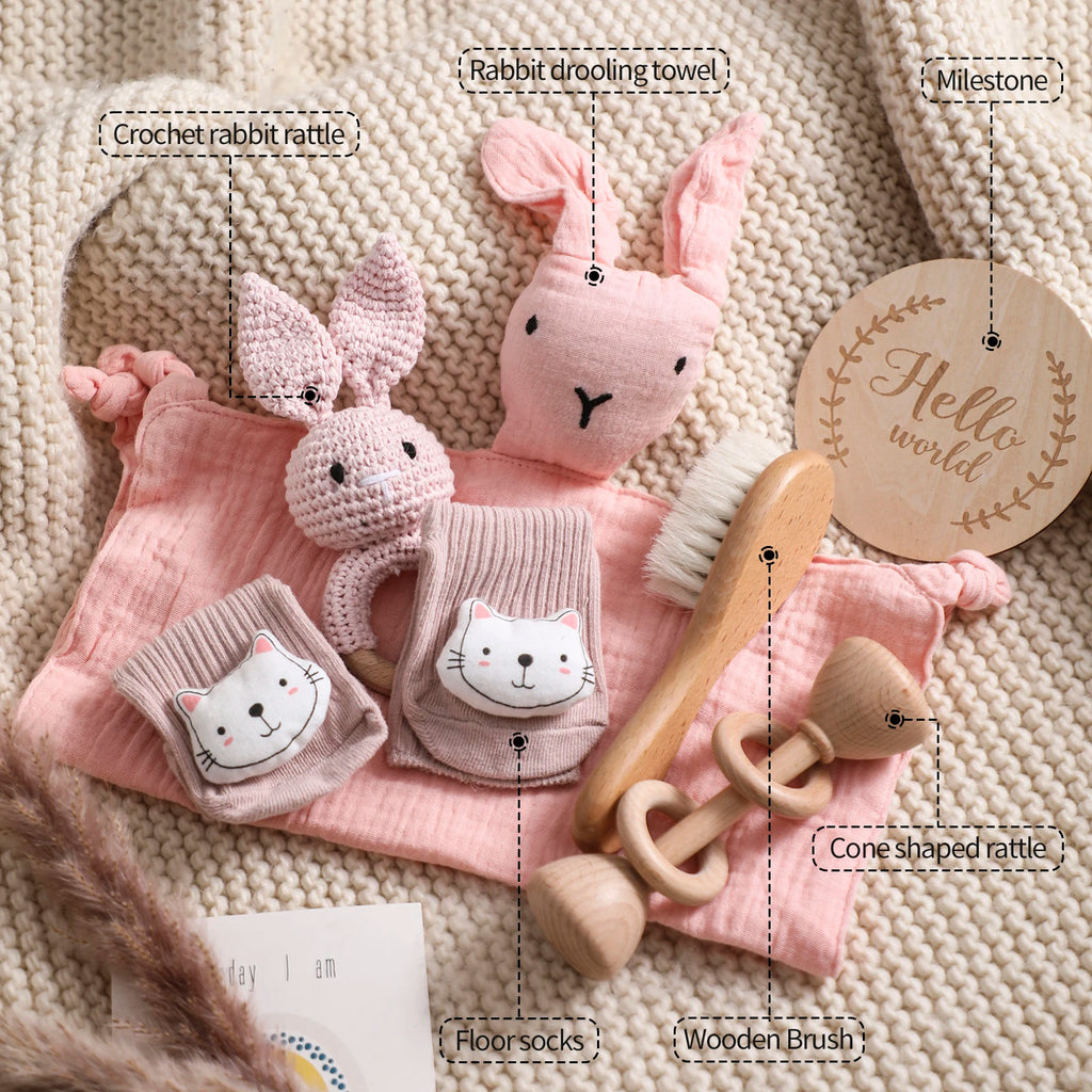Baby Double Sided Cotton Blanket 7PCS Newborn Bath Set