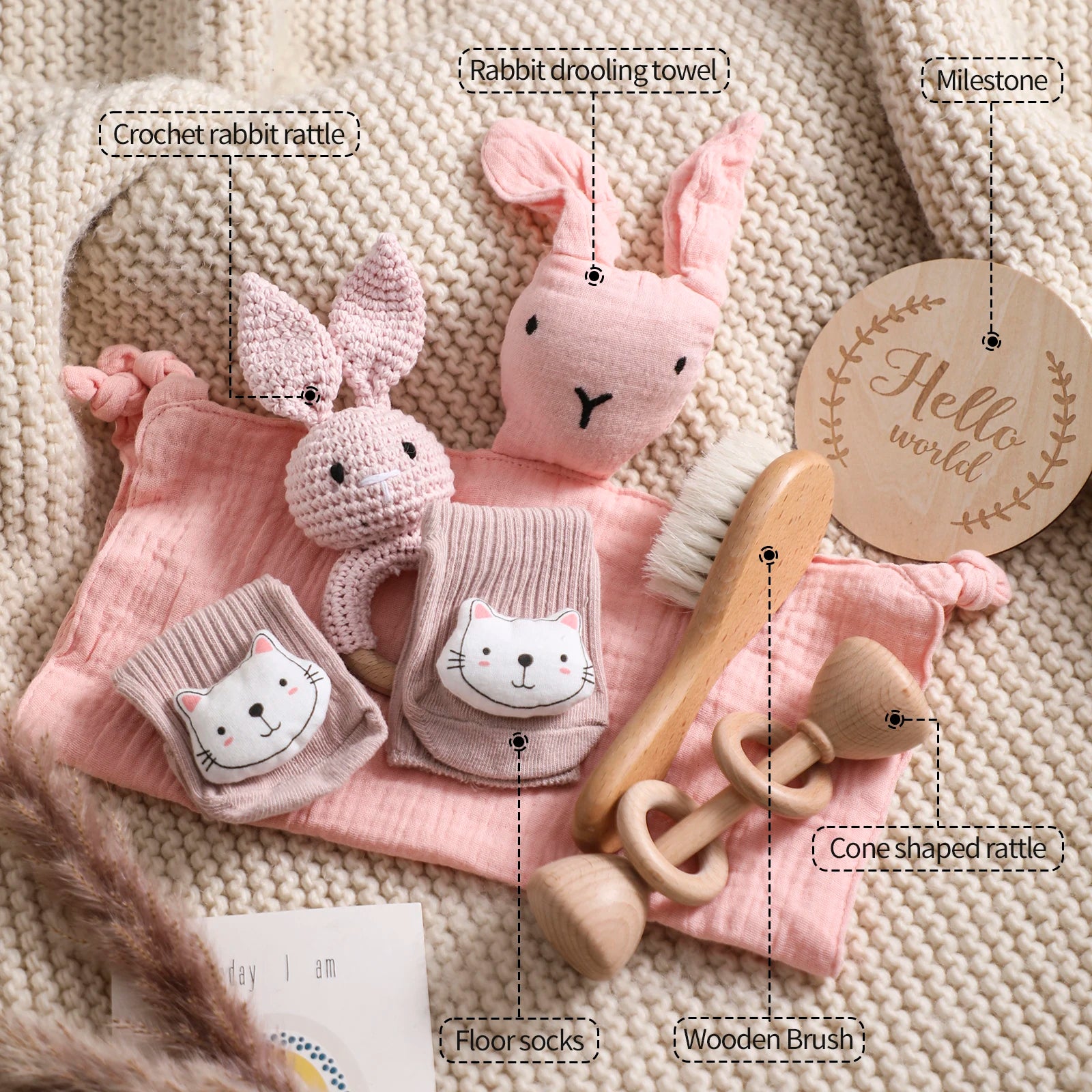Baby Double Sided Cotton Blanket 7PCS Newborn Bath Set