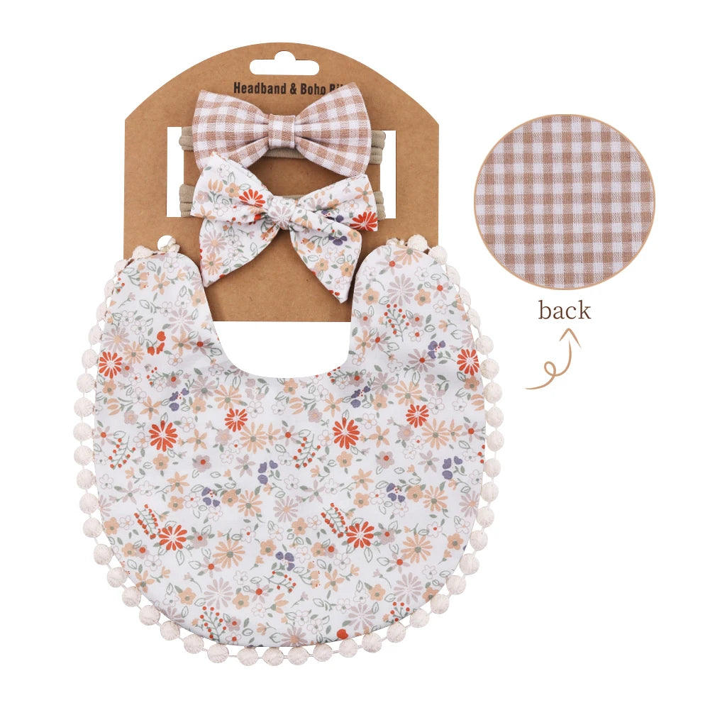 3Pcs/Set Flower Print Cotton Linen Baby bibs