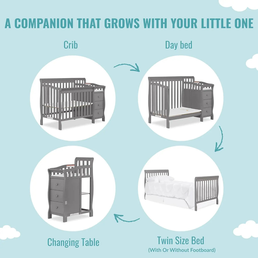 4‑in‑1 Mini Convertible Baby Crib & Changer with Storage