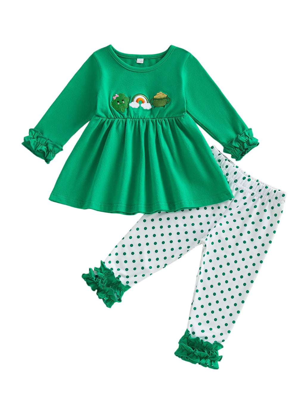 St Patrick s Day Toddler Girl Green Clover Print  2 Piece Set with Bow