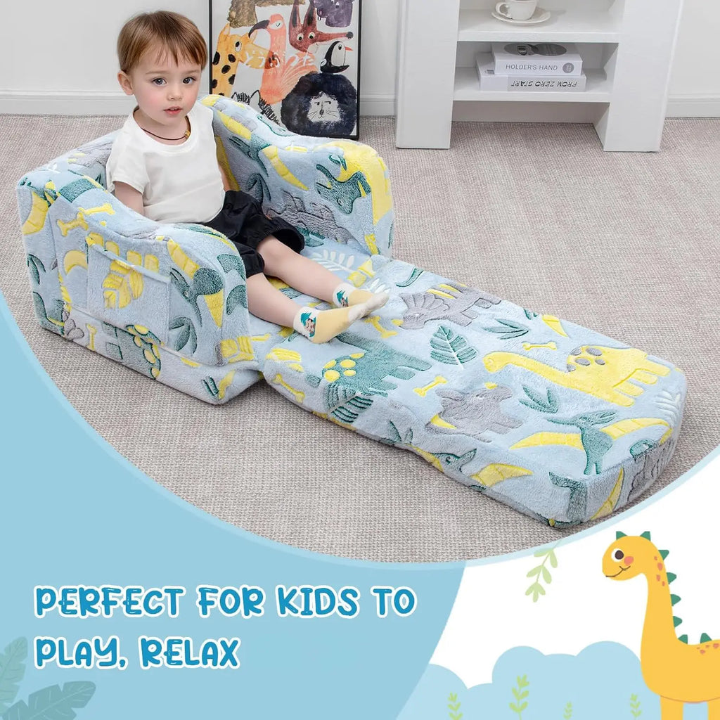 2-in-1 Glowing Dinosaur Toddler Chair & Couch with Blanket