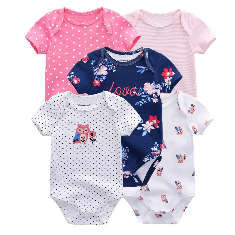 5 Piece Summer Fashion Cartoon Boys and Girls Bodysuits