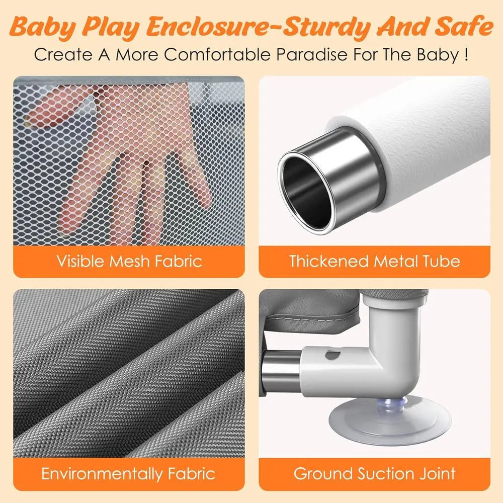 Gray Extra Large Baby Playpen with Mat