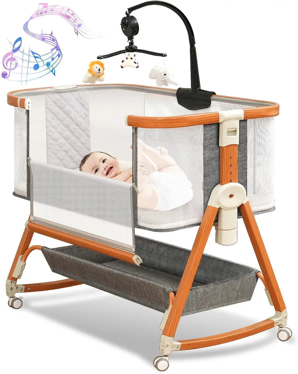 3-in-1 Adjustable Baby Bassinet with Musical Toys