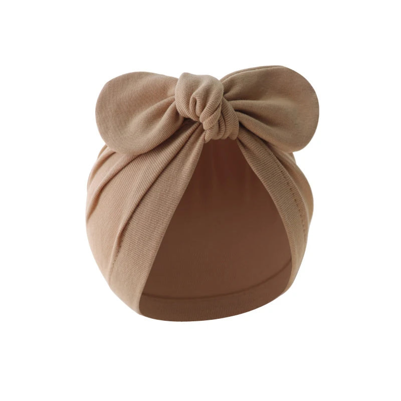 Cute Bunny Ears Baby Turban Hat Solid Color Infant Beanie Cap
