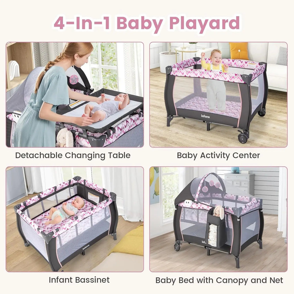 4-in-1 Portable Baby Playard with Bassinet