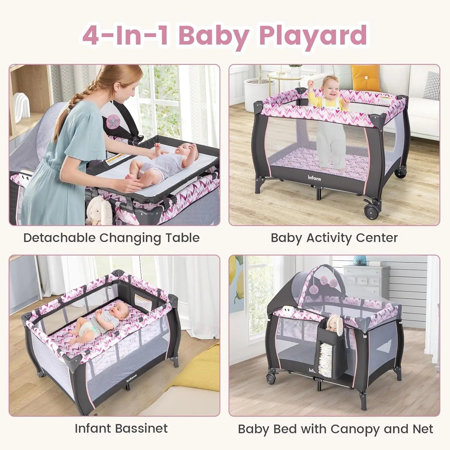 4-in-1 Portable Baby Playard with Bassinet