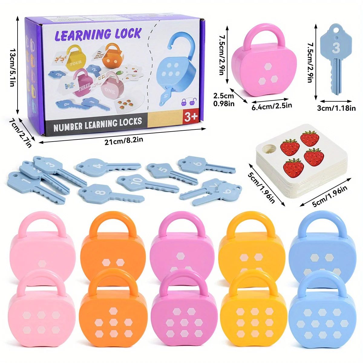 10 Set  Apple Locks Keys Cards Matching Toys Kids Educational Learning