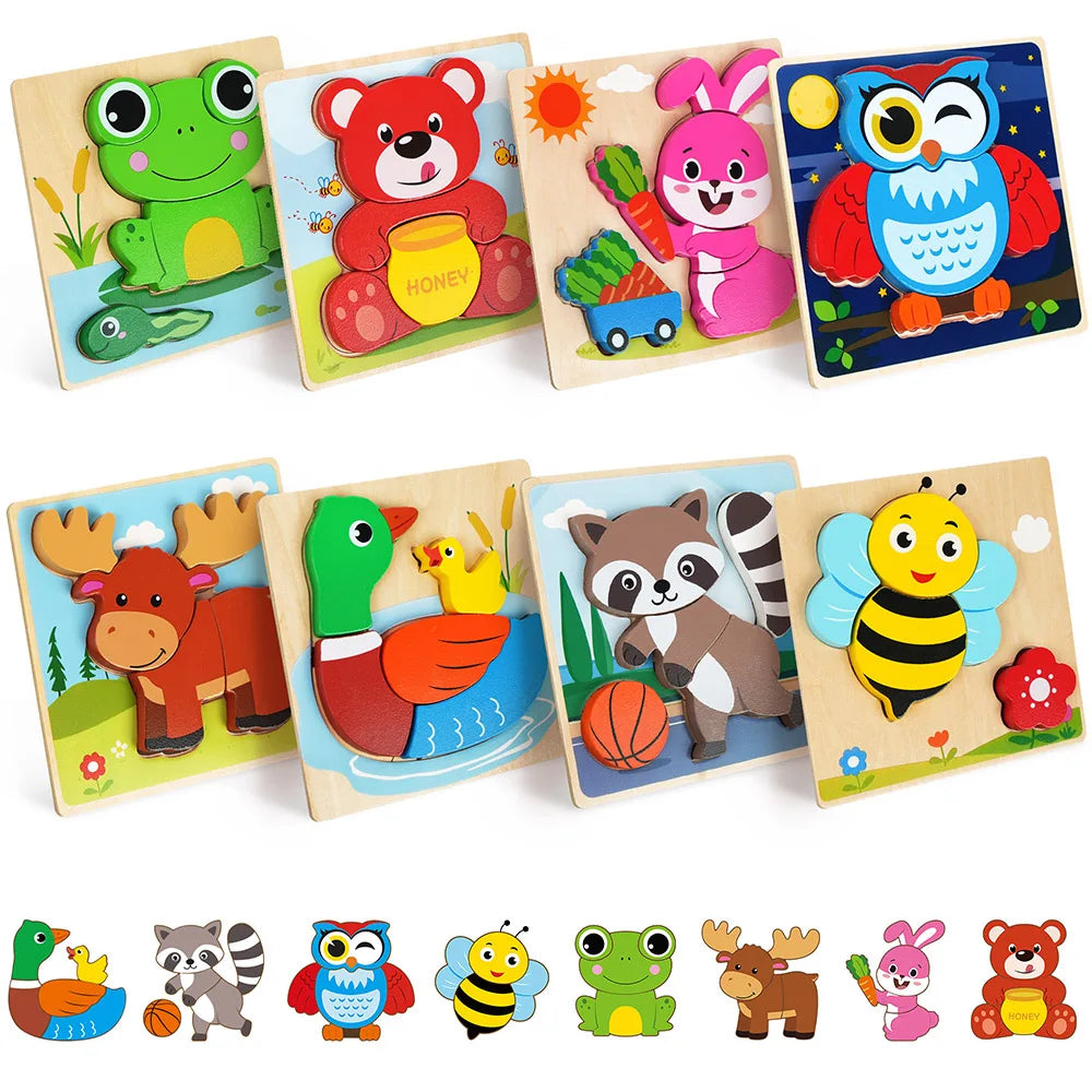 8 Pack Animal Wooden Puzzles