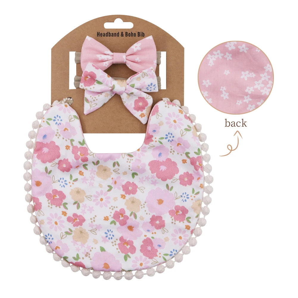 3Pcs/Set Flower Print Cotton Linen Baby bibs