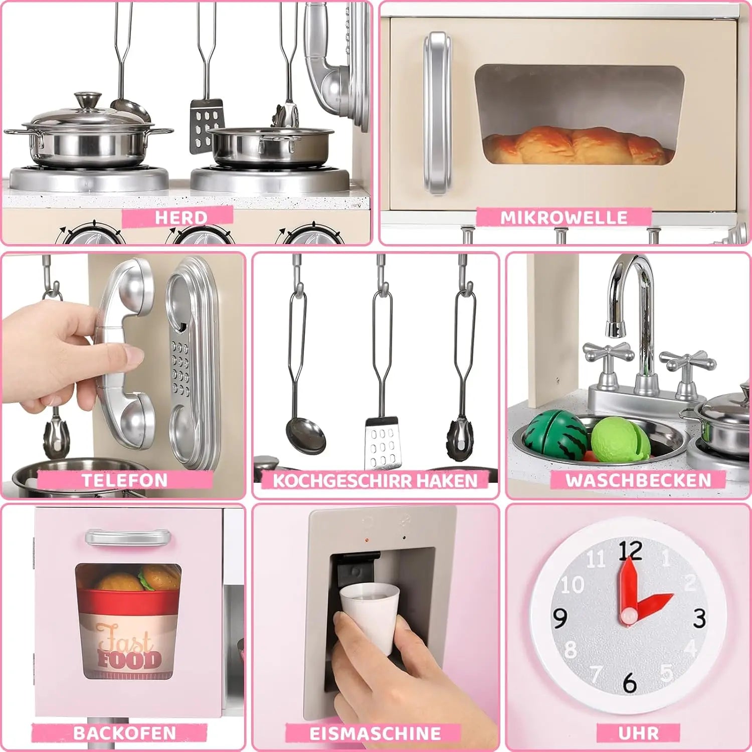 Wooden Play Kitchen Set Pretend Play Kitchen with Lights