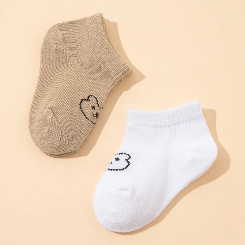 5 pairs of baby socks, cute bear-pattern elastic ankle socks