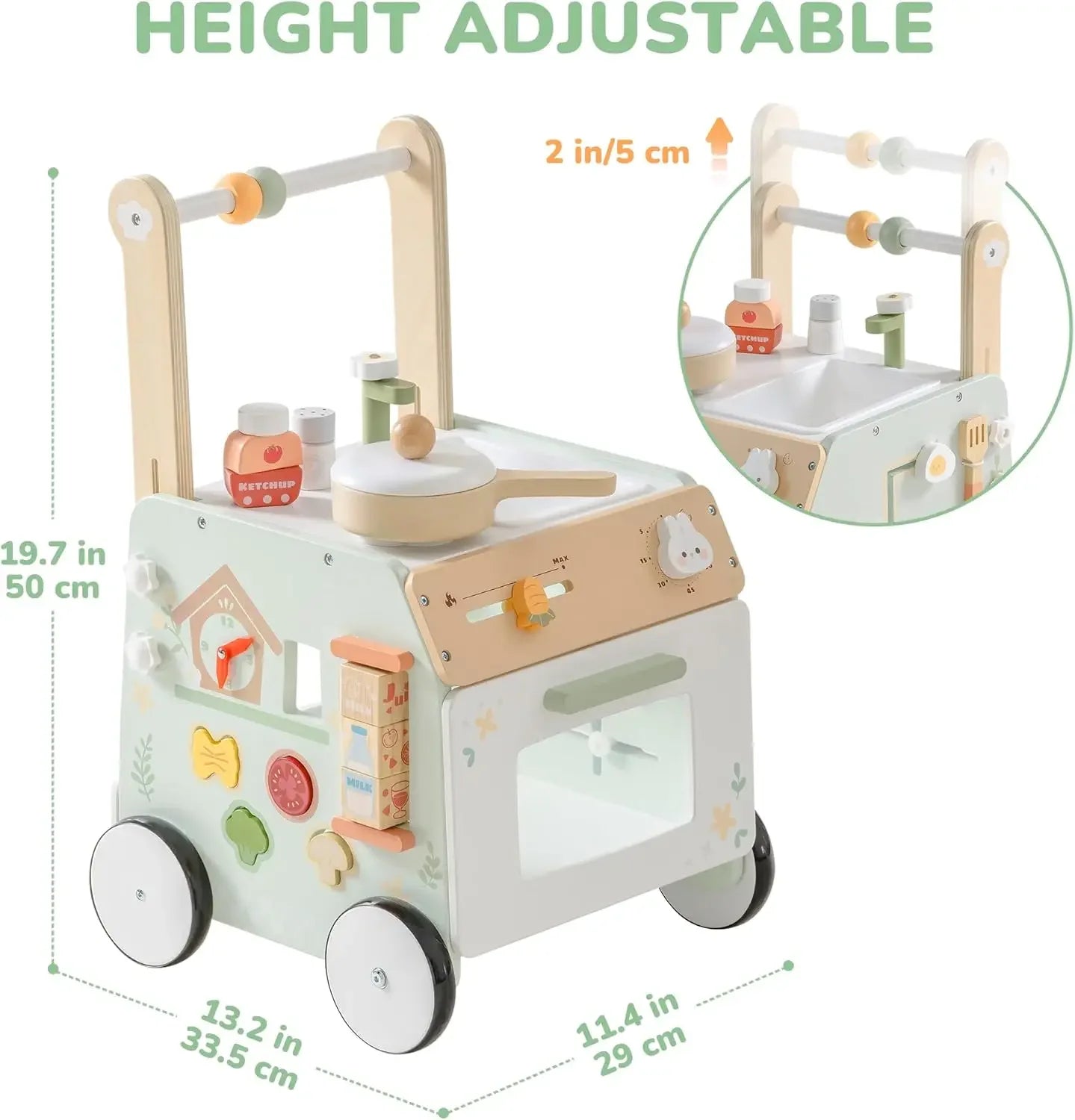Adjustable Height Speed Wooden Baby Walker