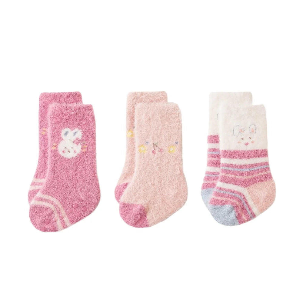 3Pair Adorable Winter Cartoon Baby Plush Socks