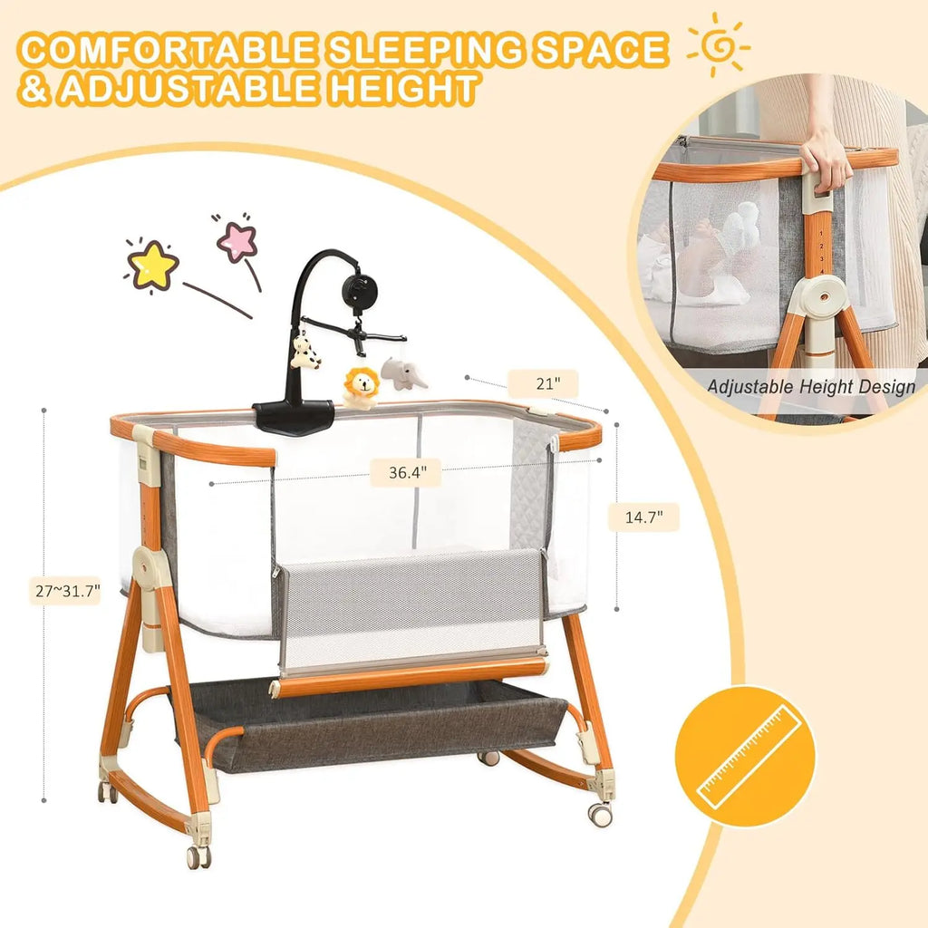 3-in-1 Adjustable Baby Bassinet with Musical Toys