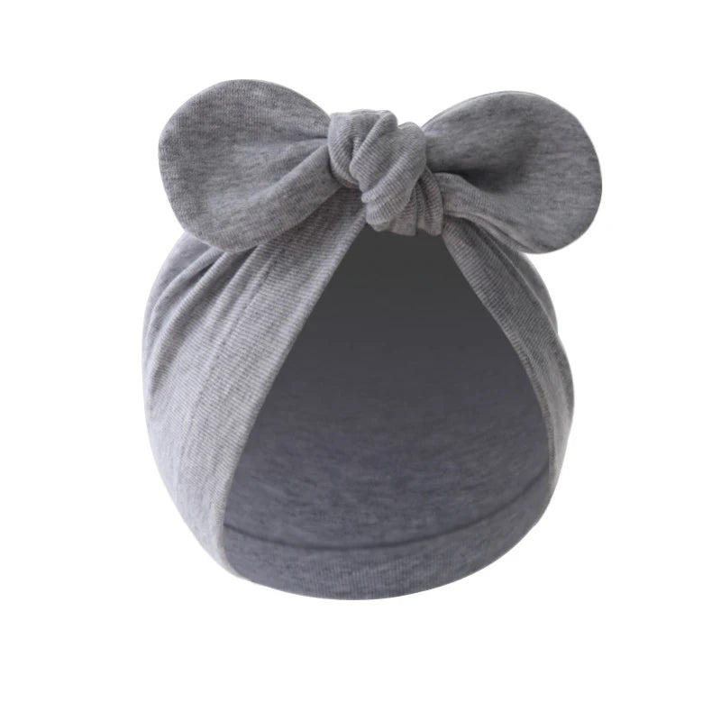 Cute Bunny Ears Baby Turban Hat Solid Color Infant Beanie Cap
