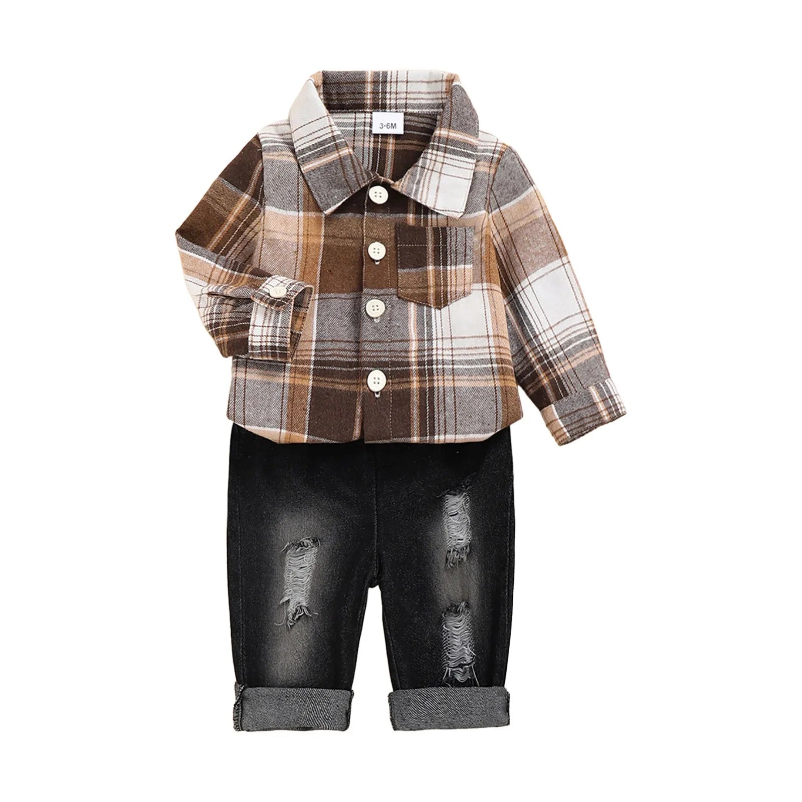 2Pcs Kids Boys Flannel Plaid Shirt Tops