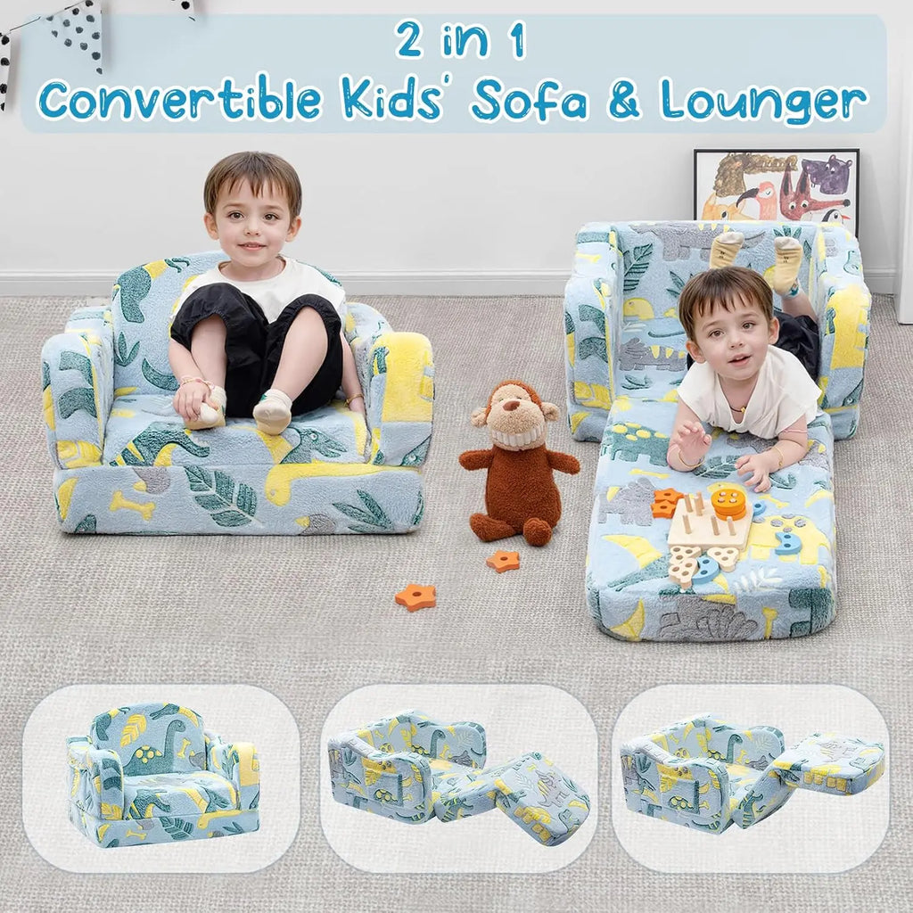 2-in-1 Glowing Dinosaur Toddler Chair & Couch with Blanket