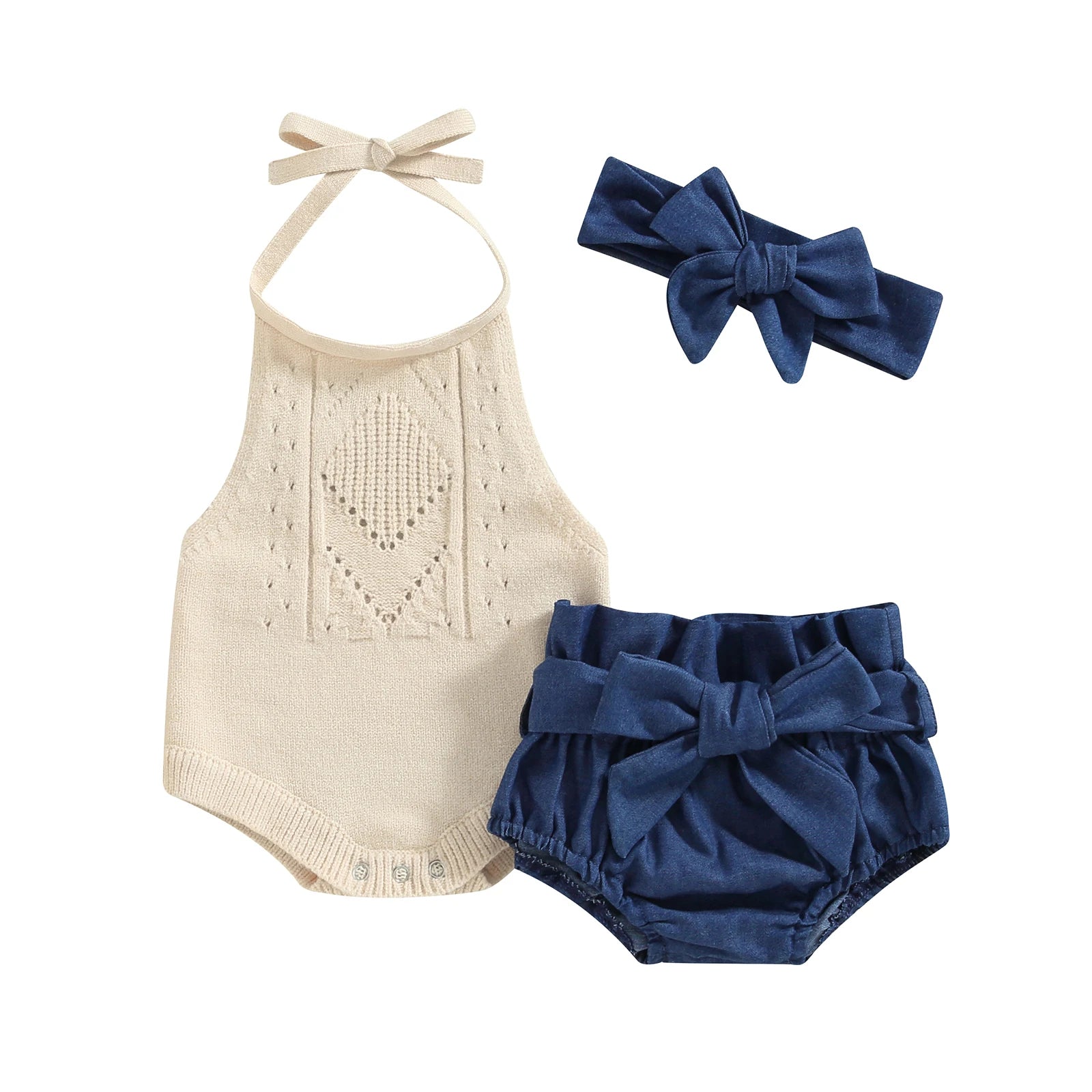 Summer Baby Girl Outfit Solid Color Halter 2pc