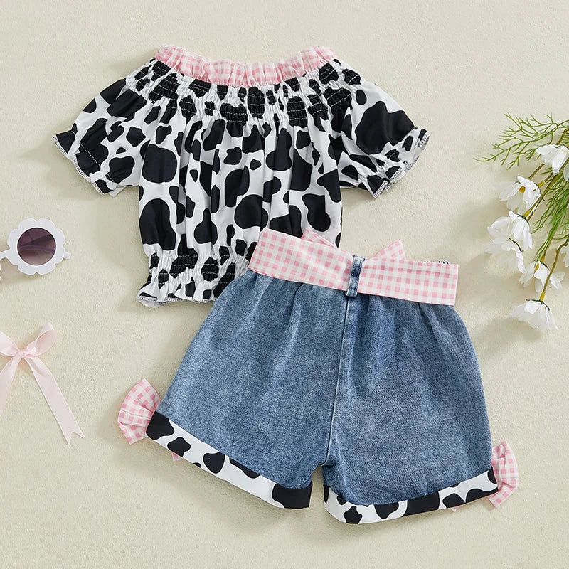 Girls Summer Outfit Leopard Print Sleeveless Top and Distressed Denim Shorts